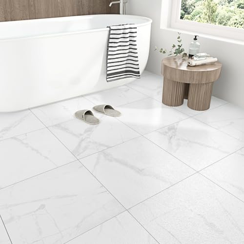 Carreaux de sol autocollants vinyle marbre blanc 30,5 cm revêtement étanche cuisine