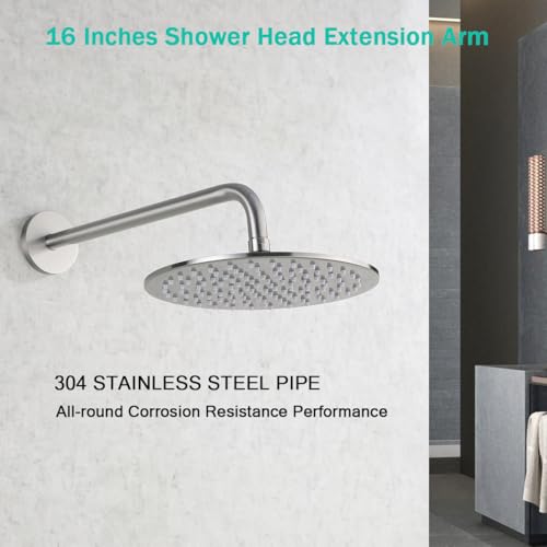 SEABEFORE 16 Inch Shower Arm with Flange,SUS304 Stainless Steel Brushed Nickel 90 Degree Rain Shower Head Extension Arm,Wall-Mounted Shower Head Arm for Fixed Shower Head, SE-RD91018-16BN by SEABEFORE - Used condition - Image 6