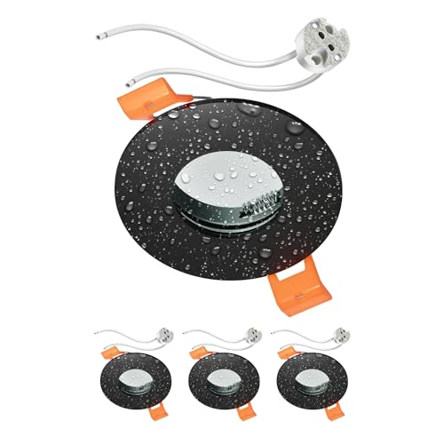 ledscom.de 4 pièces cadre d'encastrement au plafond ERID pour salle de bain, pièce humide, salle de bain, IP44, rond, noir mat, douille GU5.3 incluse