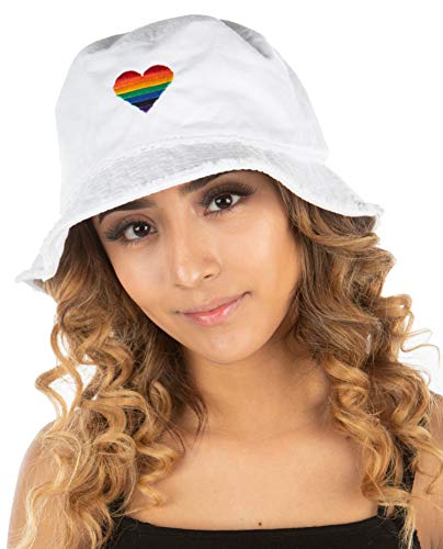Vintage Embroidered Bucket Hat For Women: Rainbow Heart - White #TOP7
