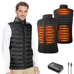 seenlast Chaleco Calefactable Hombre, Chaleco con Calefacción Térmico Eléctrica USB con Bateria Recargable de 10000mAh, 3 Temperatura Ajustable con 4 Zonas Calefactables,Calefactor lavable