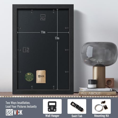 Image of VCK 11x17 Picture Frames - Black, Wide Border Solid Wood Frame, Display Posters in Horizontal and Vertical, for Home, Office, Gallery, Woodgrain Series, Wall Hanging, 2 Pack
