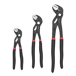 Amazon Basics 3-Piece Quick Release Groove Joint Pliers Set, Drop Forged Chrome Vanadium Steel with Comfortable Rubber Grip, Adjustable, 7-inch, 10-inch, and 12-inch, Black