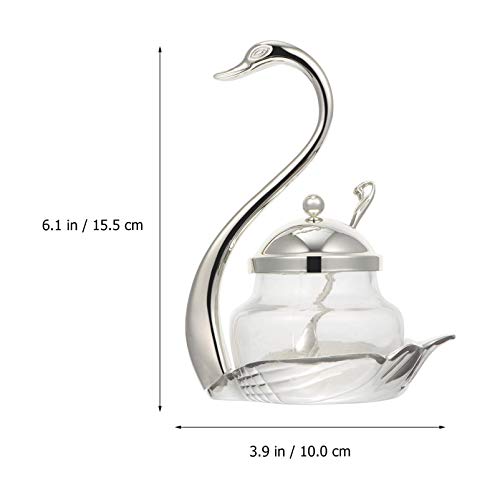 Luxshiny Condiment Pot Seasoning Container Clear Glass Jars With Swan Rack& Spoon Salt Sugar Spice Storage Organizer- Silver #TOP5