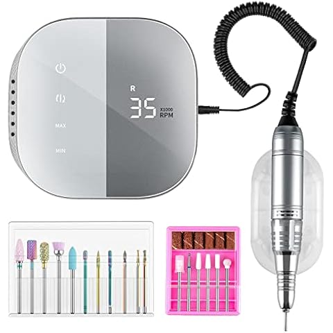 Madenia Professional Nail Drill Machine for Acrylic Nails and 11pcs Tungsten Carbide Nail Drill Bits, Gray Cover