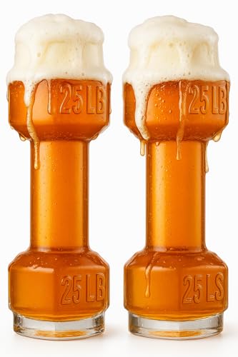Image of Dumbbell Beer Glasses, Giant Lifting Beers 26oz Glass | Large Weightlifting to Scale Funny Beer Mug | Birthday, Christmas Men & Women, Dad Cool Whiskey & Water Glasses Perfect, Gifts - 2 Set