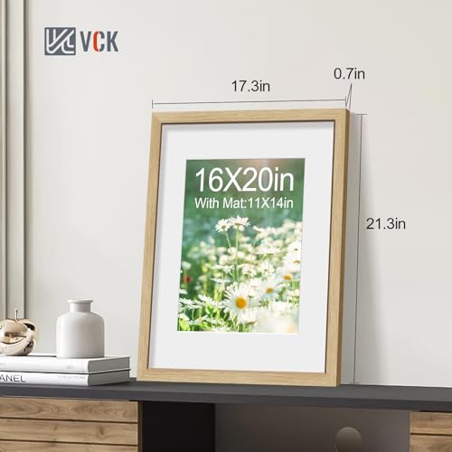Image of VCK 16x20 Picture Frames 5 Pack, Oak Wood, 11x14 Mat, Glass, for Artwork