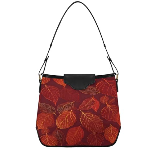 Sac à main pour femme en cuir PU avec motif feuilles et bandoulière