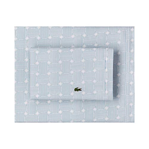 Image of Lacoste 100% Cotton Percale Sheet Set, Geo Compass Print, Cameo Green, King