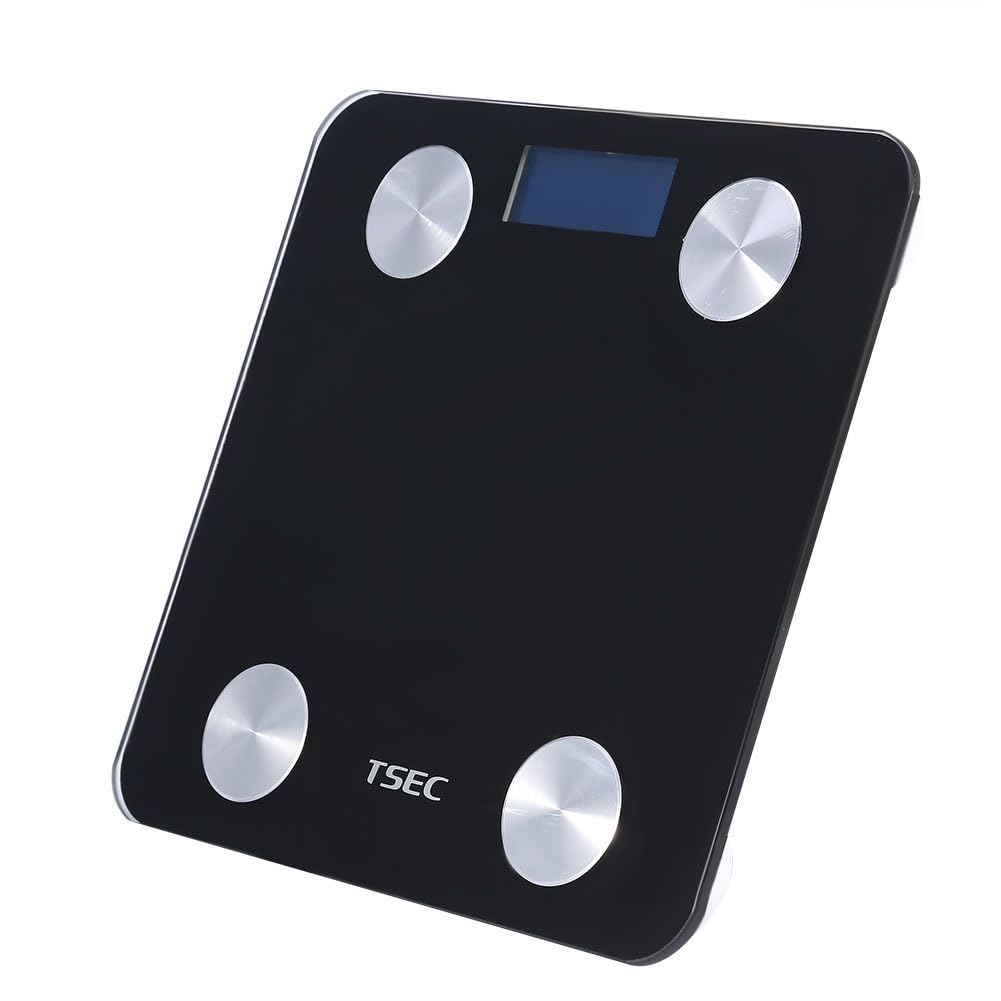 Inteligentna cyfrowa waga łazienkowa do masy ciała, BMI, tkanki tłuszczowej, procentu wody, TMB, masy mięśniowej i kostnej, z synchronizacją Bluetooth i udostępnianiem (czarna)