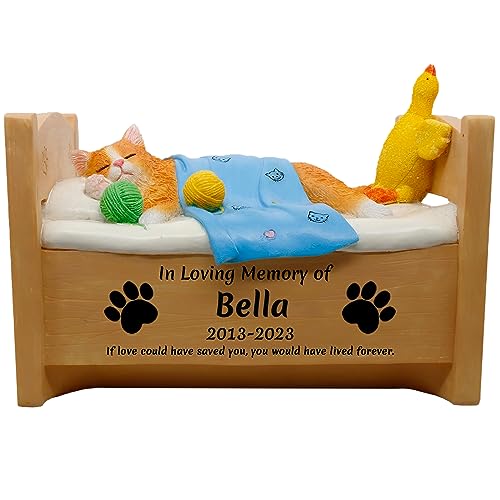 Personalized Cat Urns for Ashes, Customize Pet Ashes Keepsake Cat Memorial Statue Pet Cat s Ashes Urns with Name/Date/Poem, Cremation Urn Sleeping Cat Urn for Ashes Loss Cat Memorial Remembrance Gift