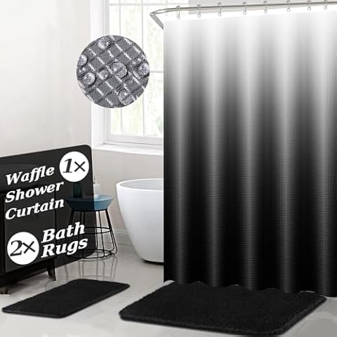 XLHOMO Black Shower Curtain and Rugs Set Cover