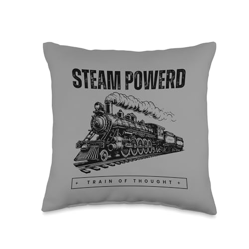 Steam Powered Train of Thought Funny Vintage Locomotive Meme Throw Pillow