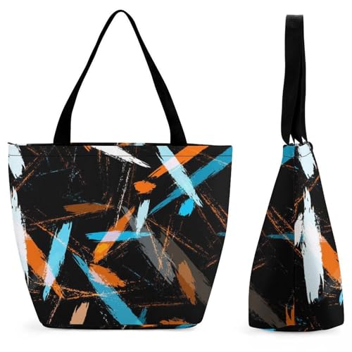 Sac à main pour femme coloré grand sac à bandoulière rayé bleu et orange pour l'été