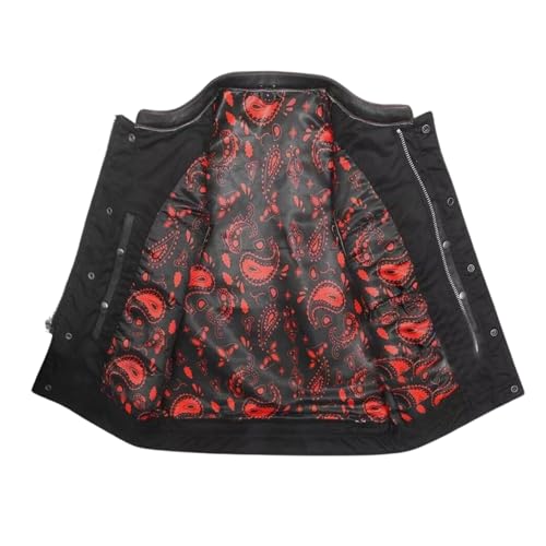 MEN'S BLACK LEATHER MOTORCYCLE VEST – DIAMOND STITCHED CONCEALED CARRY WAISTCOAT WITH RED LINING2