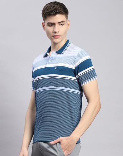 Image of Monte Carlo Mens Striped Cotton Blend Polo Collar Half Sleeve Regular Fit Casual T-Shirt (224064130)