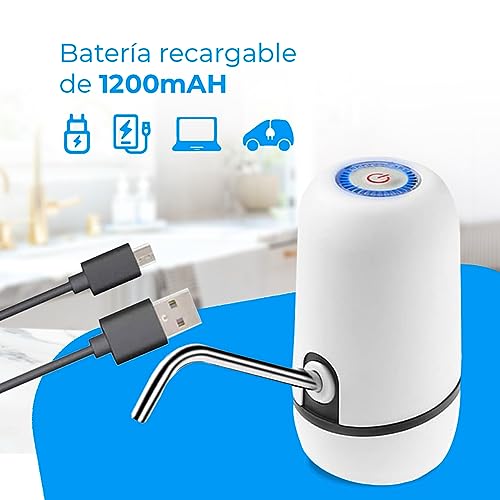 Miniatura 6 de Nk Dispensador De Agua Fría Automático, Carga Usb, Dosificador De Acero, Sin Bpa, 1200mah, Transportable, Para Garrafas Y Botellas 1.5l, 5.7l, 10l, 11.3l, 15l, 18.9l - Color Blanco