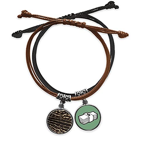 Pulsera cuerda mano con detalles de cuero y amuleto de dinero en diseño abstracto exclusivo