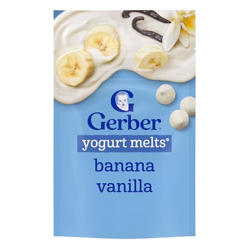 Gerber Stage 3 Baby Food Snacks Banana Vanilla Yogurt Melts Freeze Dried Yogurt and Fruit Snacks for Babies Baby Led Feeding 7-Pack