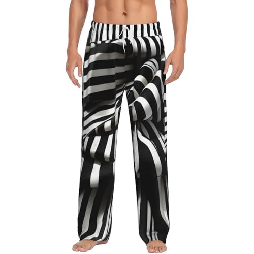 Pantalon de pyjama homme rayé noir et blanc en micropolaire douce à poches