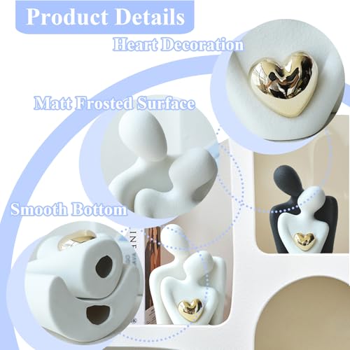 Miniatura 3 de Yizzwtc Estatua De Pareja De Cerámica, Figuras De Parejas Decorativas, Escultura De Pareja Enamorada Moderna Decoración De Escultura Abstracta Con Corazón De Oro Para Dormitorio Negro Blanco Oro