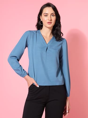 Image of THE DRY STATE Women's Rayon Casual Puff Sleeves Printed Multicolor Crop Top (S, Autumn Glory)
