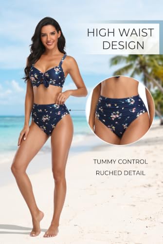 Image of Tempt Me High Waisted Tie Front Bikini Set Two Piece Tummy Control Swimsuit