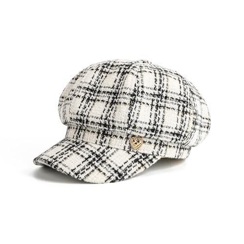 Béret pour femme blanc à carreaux octogonaux - Taille unique automne
