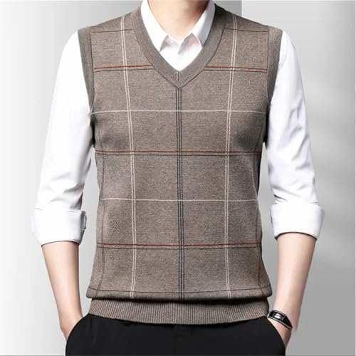 Men Knit Sweater Vest Fall Winter Plaid V Neck Sleeveless Slim Fit Pullover Casual Waistcoat3