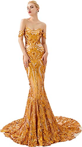 Leyidress Off Shoulder Sequins Mermaid Dresses Sexy Black Trumpet Evening Dresses Long Pary Prom Dresses US 14