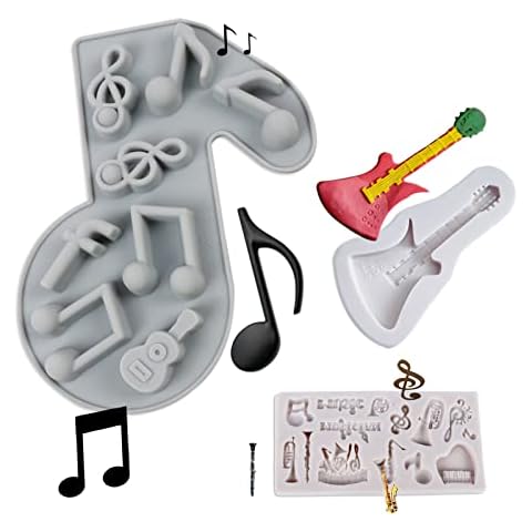 Music Note Molds Fondant Silicone, Small Pianos Musical Guitar Shape Chocolate Molds for Baking Music Cake Decoration, Cupcake Topper, for Birthday Father's Day Baby Shower Party Cover