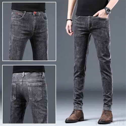 Men Slim Skinny Gray Stretch Pencil Pants Casual Denim Pants2