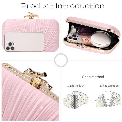 Image of MR Clutch Purses for Women Pleated Evening Clutch Wedding Purse with Chain | Pleated Satin Clutch Purse, Womens Evening Bag Shoulder Crossbody Purse Wedding Clutch for Wedding Prom Party