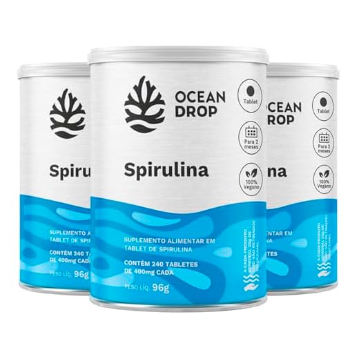 Kit 3 Spirulina Ocean Drop Vegana 240 Cápsulas