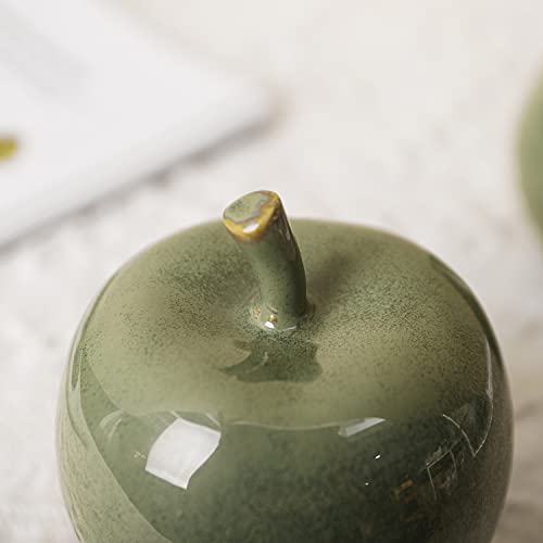 Ceramic Fruit Home Decor Set Of 2, Glazed Green Apple Pear Fruit Paperweight With Gift Packaging, Artificial Fruit Apple Pear Ornament Home Decoration, Apple Pear Set #TOP1