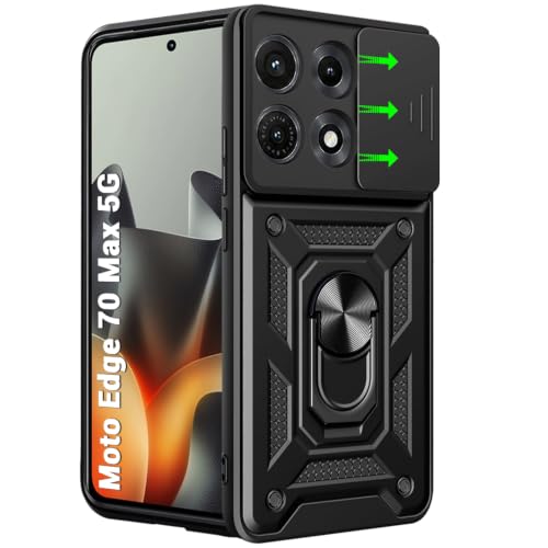 Image of TheGiftKart Tough Armor Bumper Back Cover Case for Motorola Moto Edge 70 Max 5G | Kickstand & Ring Holder | 360 Protection Back Cover Case for Moto Edge 70 Max (PC & TPU, Sliding Camera Cover, Black)