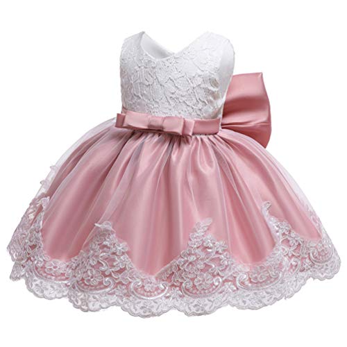 Image of Christening Lace Flower Baby Girl Dress Princess Formal Prom Tutu Ball Gown, Bean Powder, 4T