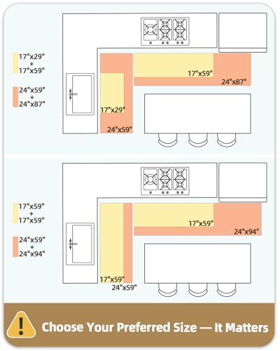 Color&Geometry Anti Fatigue Cushion Padded Kitchen Mat for Floor - 17x29+17x59,Easy Clean, Waterproof & Oil Proof, Anti Slip, Foam Rubber Runner Rug for Front Sink Comfort Standing, Grey Set of 2