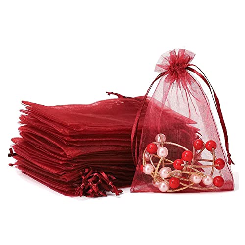 100 Piezas Bolsa de Organza, 9x12cm Rojo Bolsas Organza Bolsa de Almacenamiento Regalo Bolsa de Joyería Bolsa de Organza Para Llenar Bolsa de Regalo Bolsa de Joyería Para Favores de Boda Fiesta