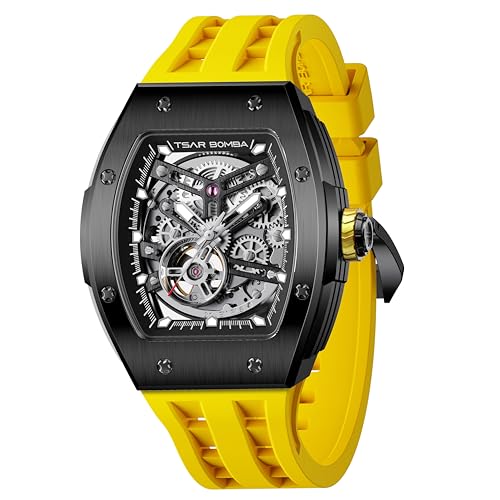 Image of TSAR BOMBA Mens Luxury Watch Automatic Watches for Men 50M Waterproof Japanese Mechanical Movement Tonneau Stainless Steel Case Sapphire Glass Big Face Cool Unique Fashion Gift Men