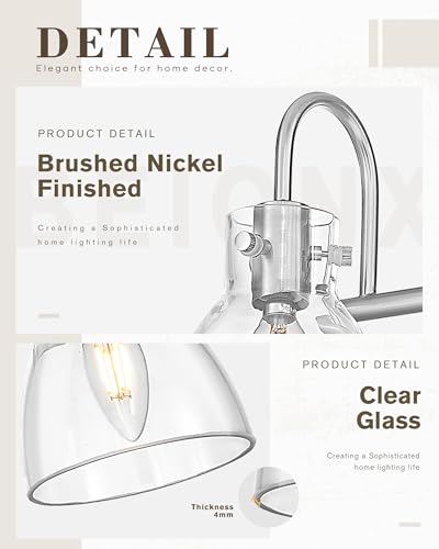Image of Beionxii Brushed Nickel Bathroom Light Fixtures, 3-Light Bathroom Light Fixtures Over Mirror, Bathroom Vanity Light with Clear Glass Shade, Modern Vanity Lighting for LivingRoom Hallway, BX-VL02BN-3CG