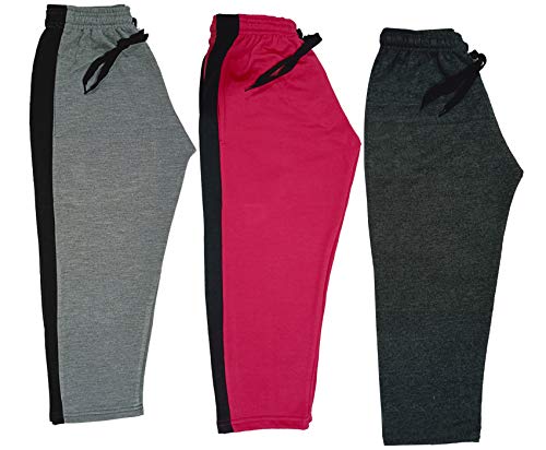 Image of IndiWeaves Kids Unisex Solid Fleece Warm Track Pants Winter Lower for Boys & Girls (Dark Grey; Magenta; Grey; 3-4 Years) Pack of 3