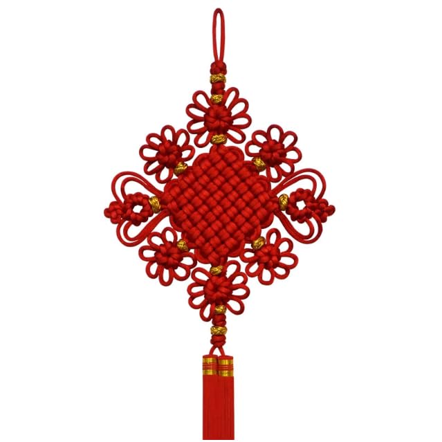 Nœud Chinois géant de 160cm avec pompon rouge traditionnel pour salon