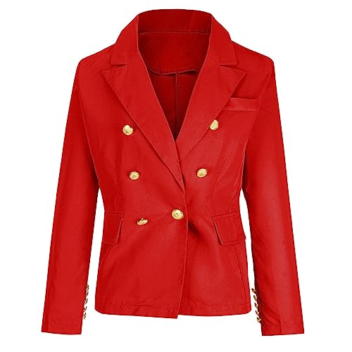 Cropped Blazers for Women Double Breasted Blazer Gold Button Long Sleeve Work Office Blazer Casual Open Front Jacket3