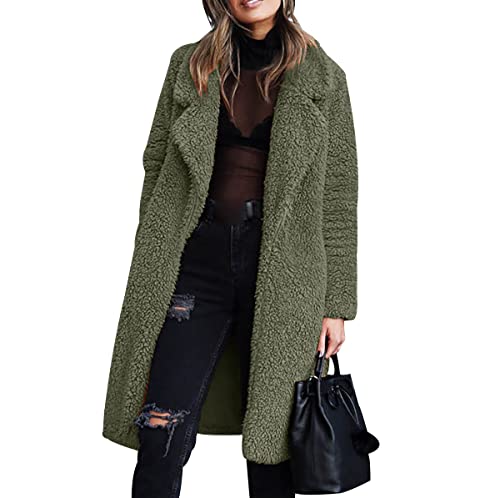 Giacca Pile Teddy Donna Cappotto Lungo Termica Sherpa Fleece Jacket Invernale Giubbotto Peloso Orsetto Verde L