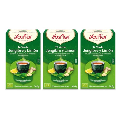 Yogi Tea - Té Verde Jengibre y Limón - Infusión Ayurvédica - Mezcla de Té Verde, Jengibre y Limón - Pack de 3x17 bolsitas (51 bolsitas en total)