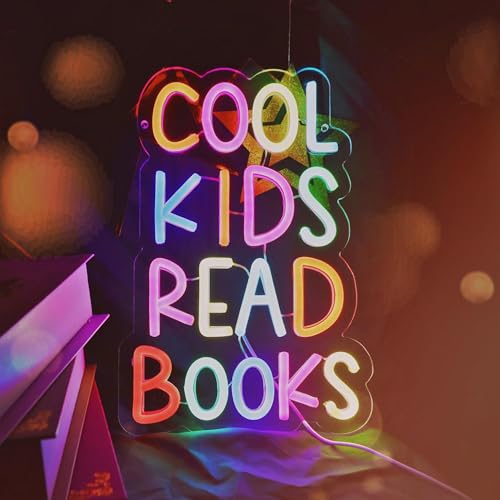 Image of Cool Kids Read Books Neon Signs USB Powered for Wall Decor,Books Neon Light Sign for Reading Room Hanging Decorations Library Classroom Read Corner Decor, Bookish Gifts