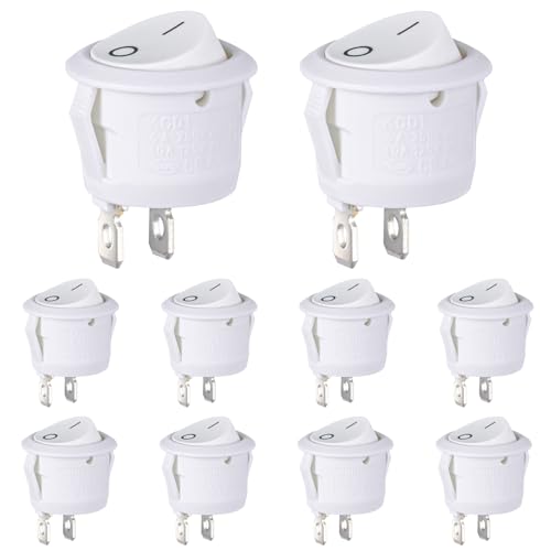 VEXUNGA Interrupteur a Bascule Rond Interrupteurs à bascule ON/OFF Commutateur 2Positions 2Broches Bouton 6A 250V 10A 125V Marche Arret Blanc pour Voiture Camion Bateau (10 Pièces)