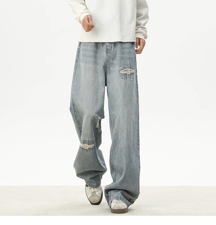 Men's American Spring Winter Jeans Vintage Loose Straight Pants4