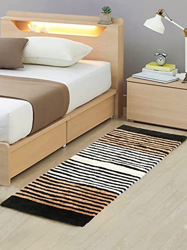 Image of THE HOME TALK Modern Polyester Area Rugs | Carpets for Living Room, Kitchen, Kid's Room, Bedroom | Microfiber Polyester Rugs | Shaggy Floor Carpet | Anti Skid Store (Black & White 2, 50 x 150 cm)